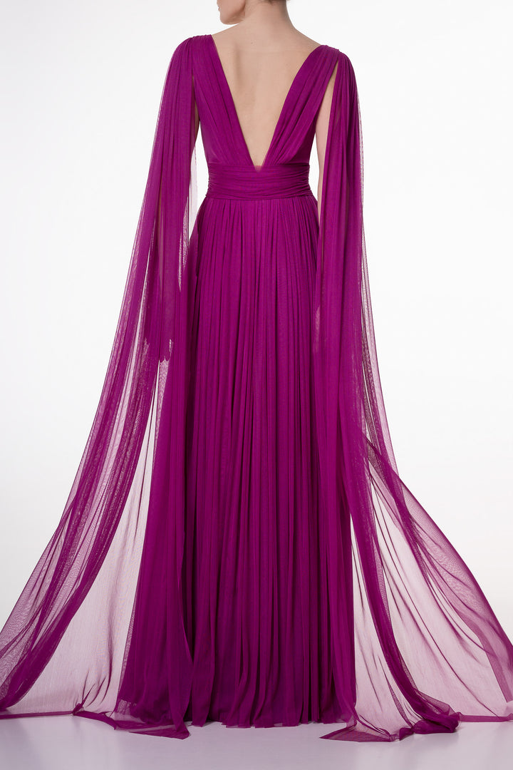 Elmira Silk Tulle Long Dress In Magenta