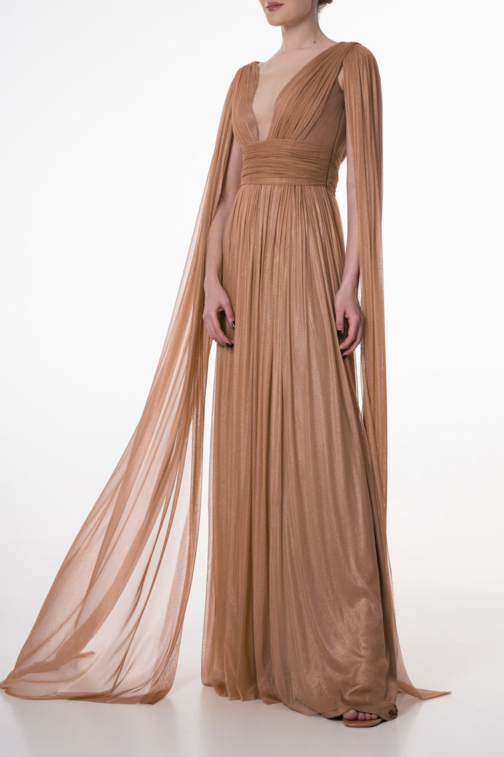 Elmira Silk Tulle Long Dress In Gold