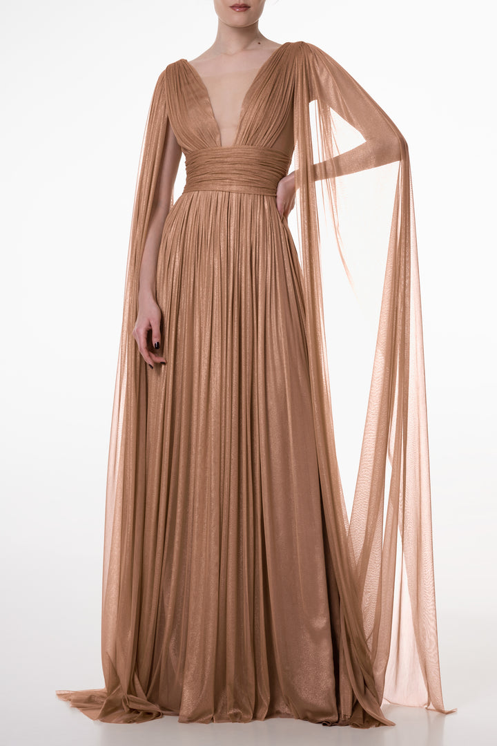 Elmira Silk Tulle Long Dress In Gold