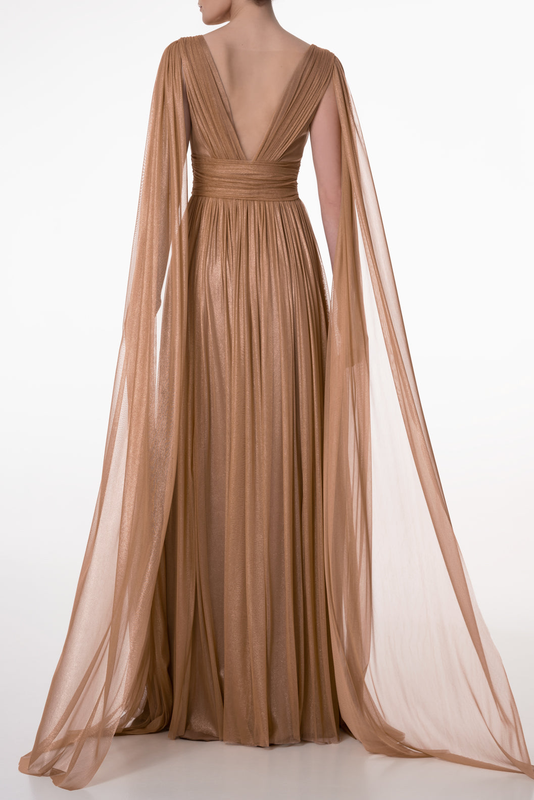 Elmira Silk Tulle Long Dress In Gold