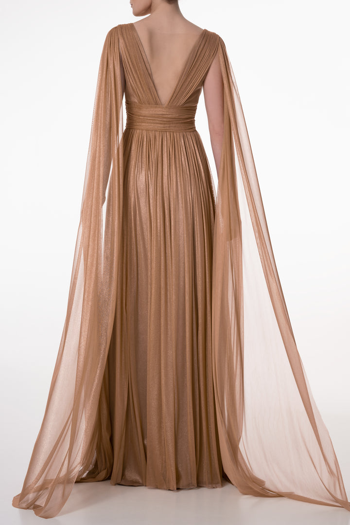 Elmira Silk Tulle Long Dress In Gold