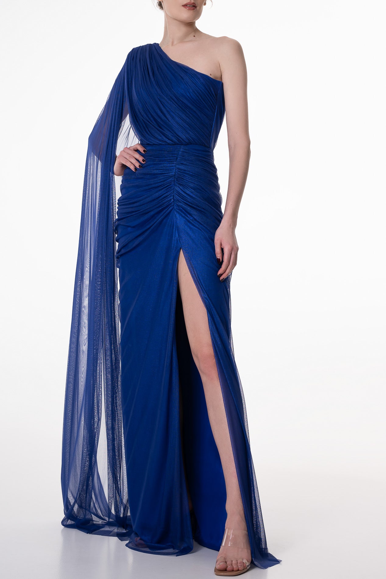 Zeisha Silk Tulle Dress In Royal-Blue Rhea Costa Zeisha Silk Tulle Dress In Royal-Blue Rhea Costa