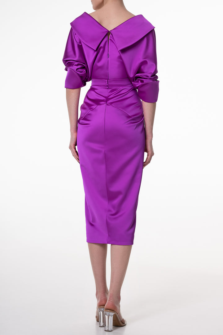 Angelina Satin Midi Dress in Violet