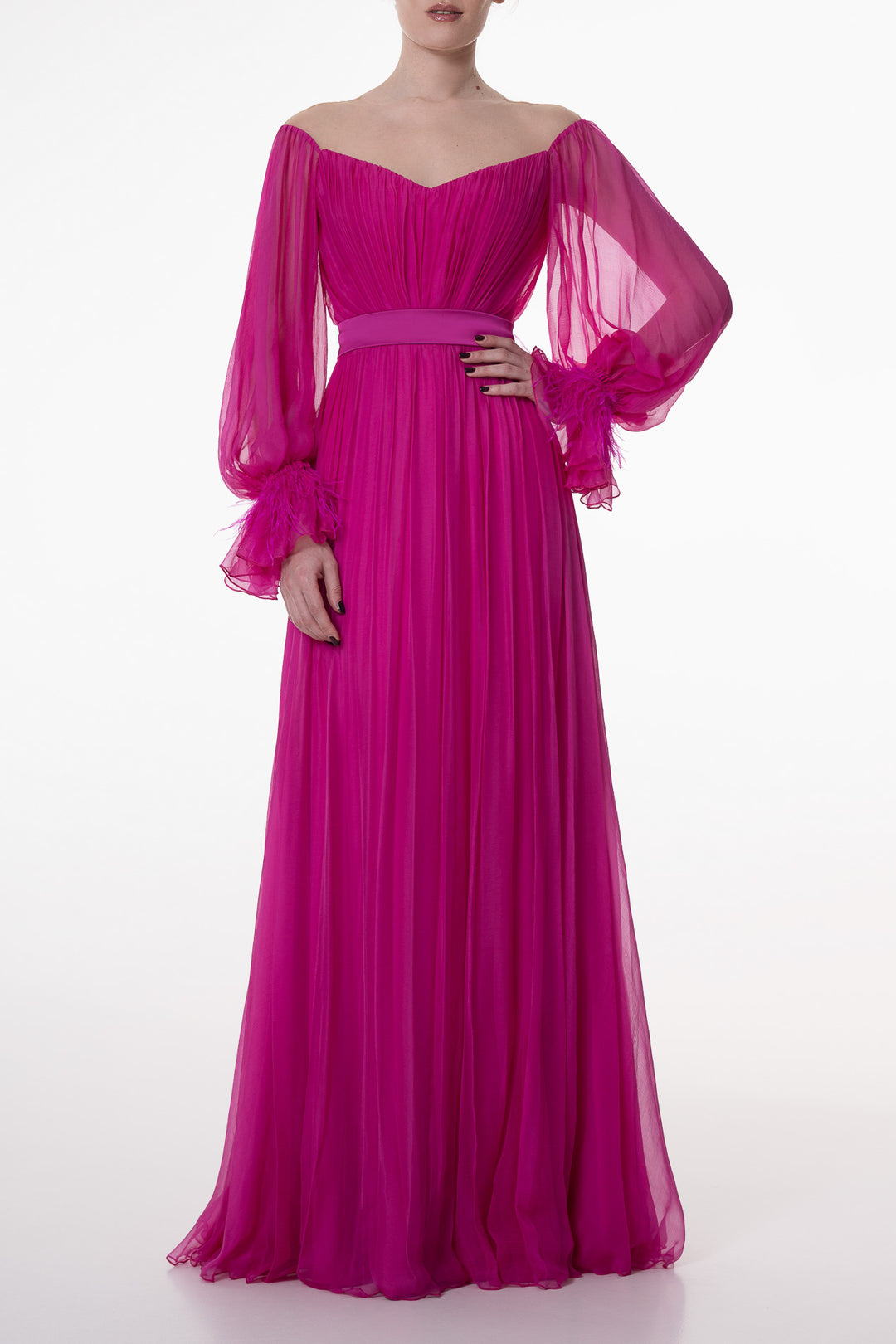 Cher Fuchsia Boho Silk Chiffon Long Dress