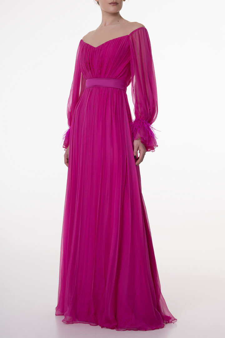 Cher Fuchsia Boho Silk Chiffon Long Dress