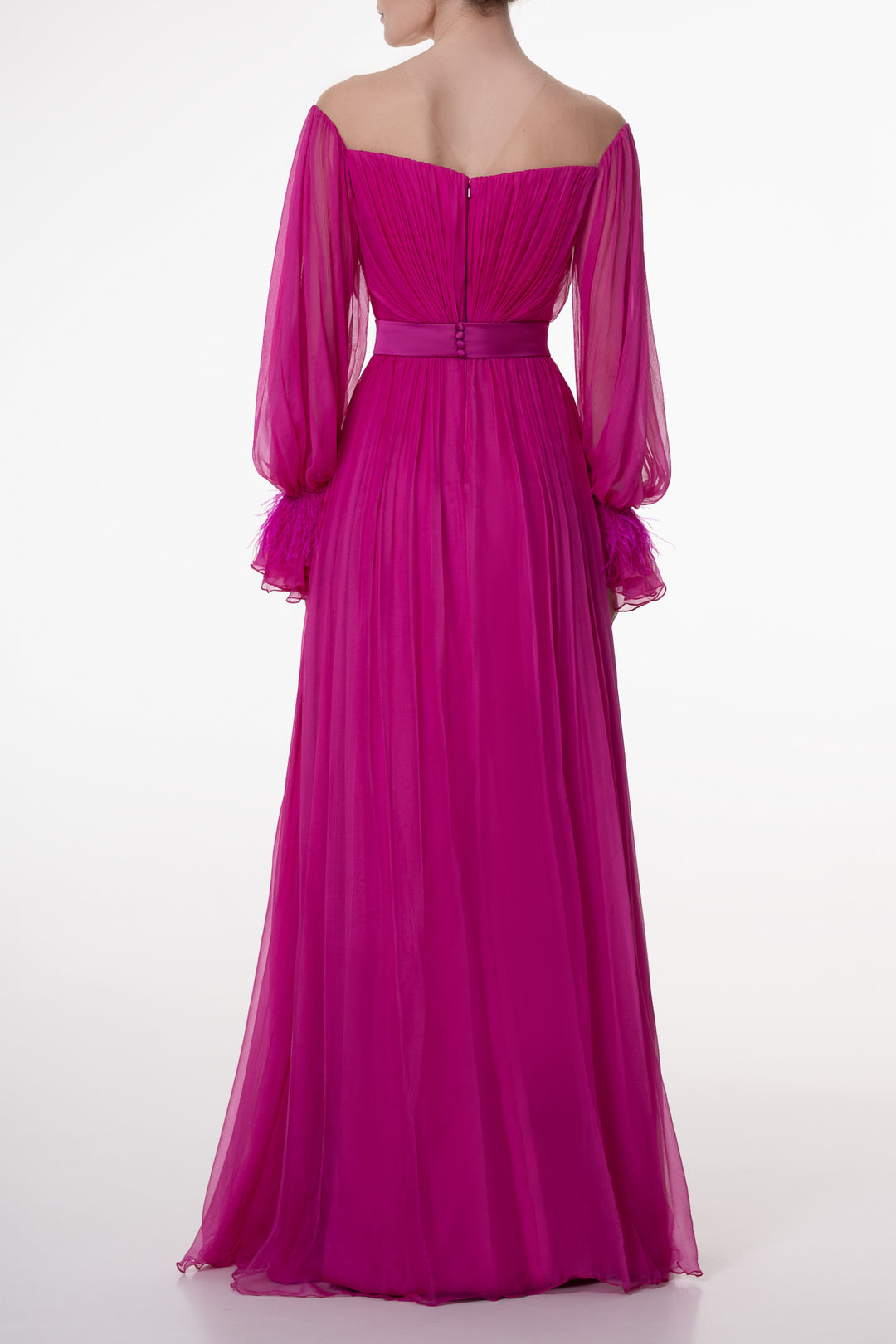 Cher Fuchsia Boho Silk Chiffon Long Dress