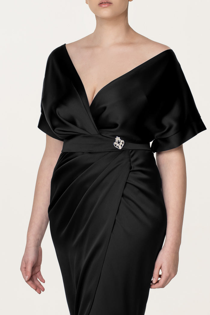 Jaya Satin Midi Dress in Black