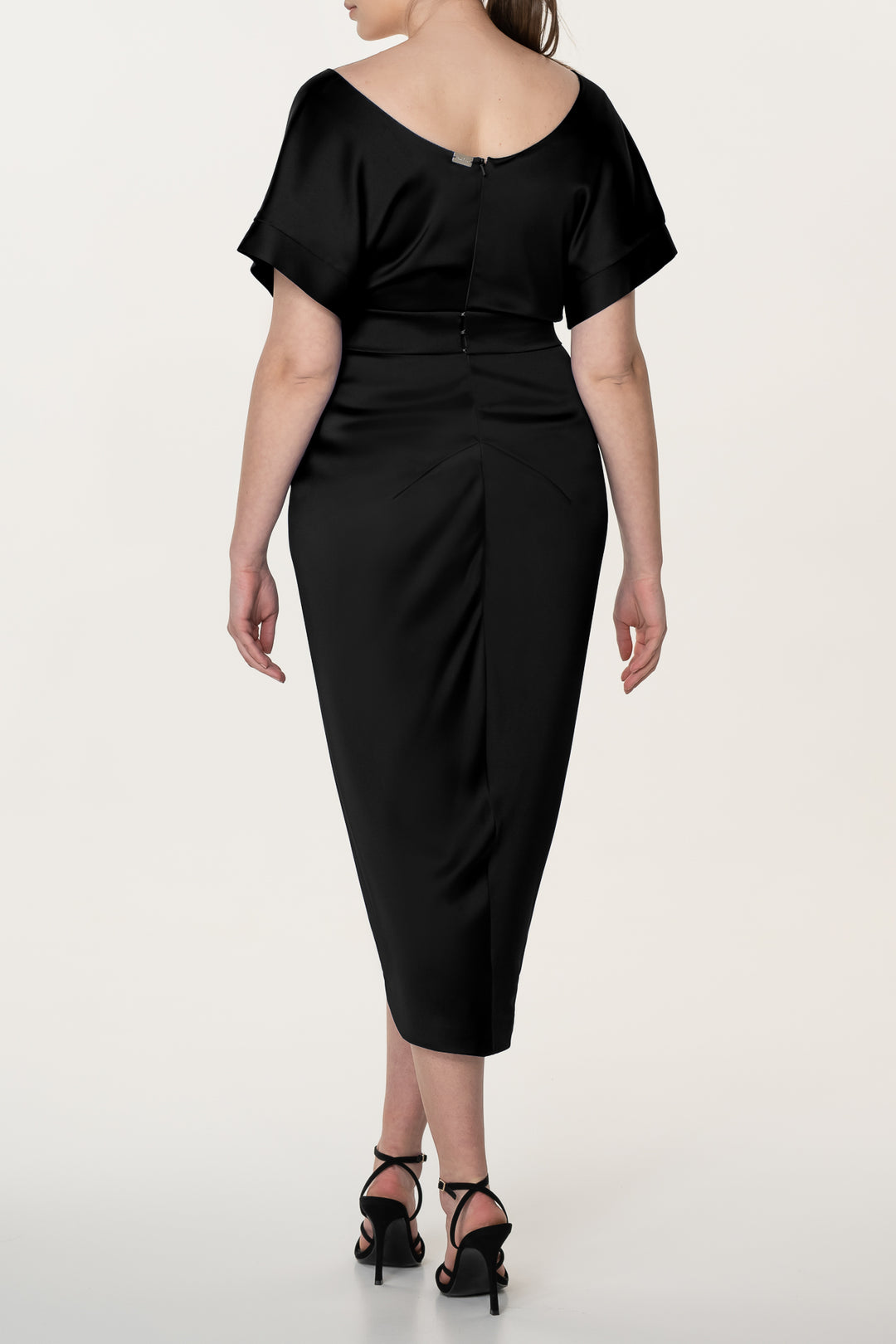 Jaya Satin Midi Dress in Black