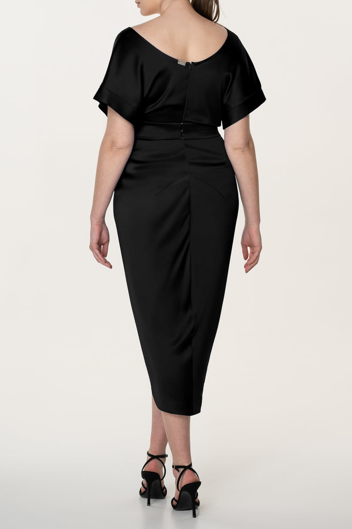 Jaya Satin Midi Dress in Black
