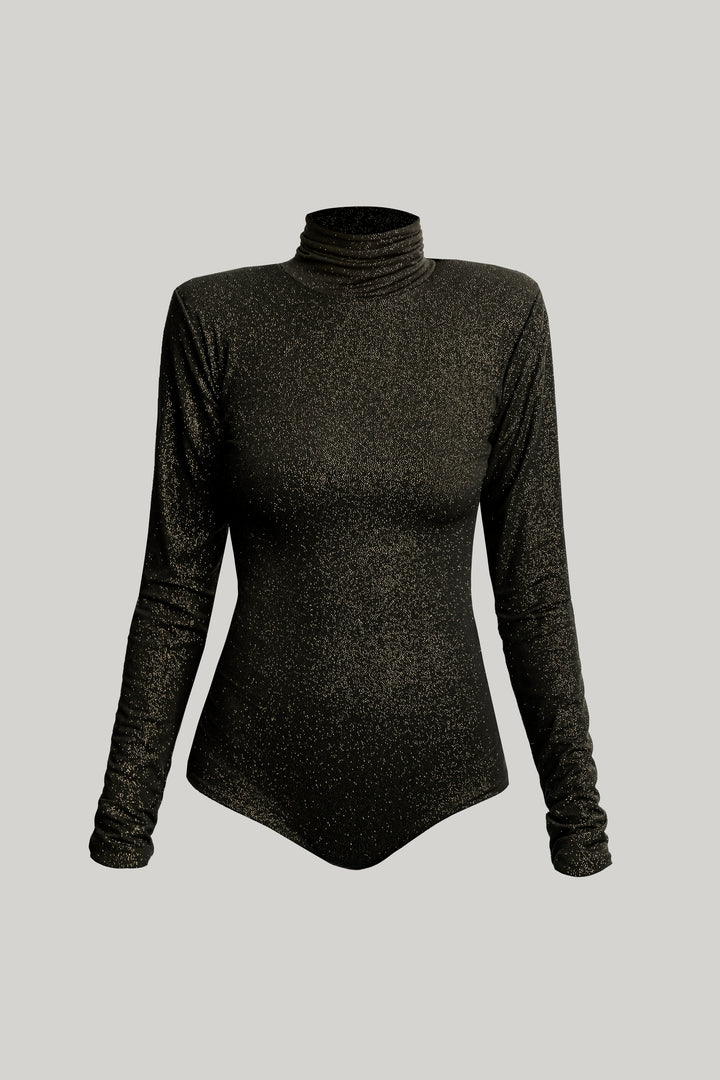 Unique Black Gold Stretchy Jersey Bodysuit