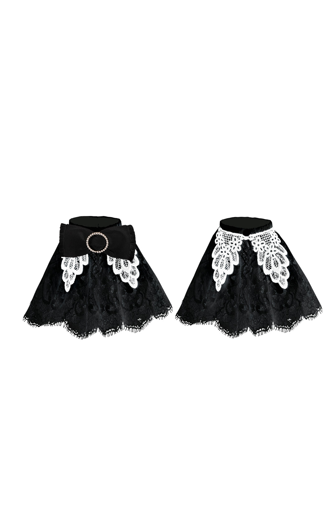 Anne Ruffled Lace Cuffs In Black and Ivory