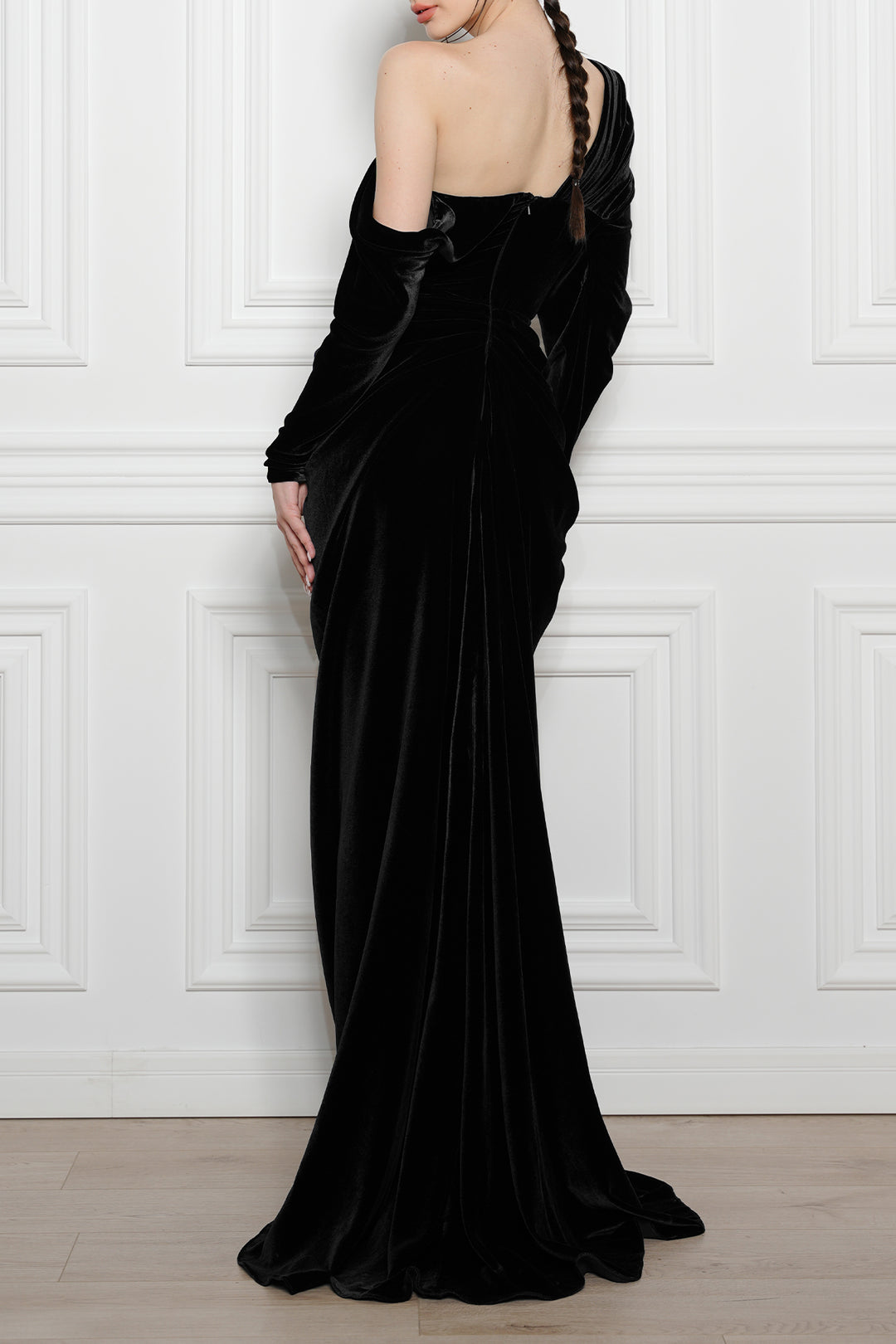 Zeina Long Velvet Gown in Black