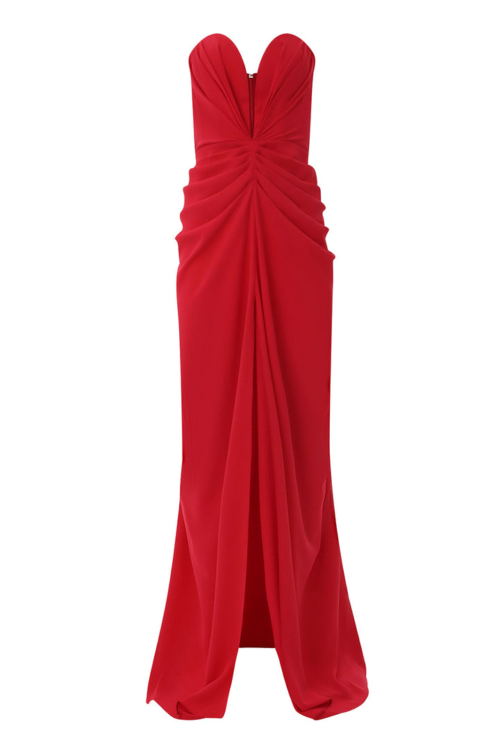 Yuno Long Dress In Ruby-Red