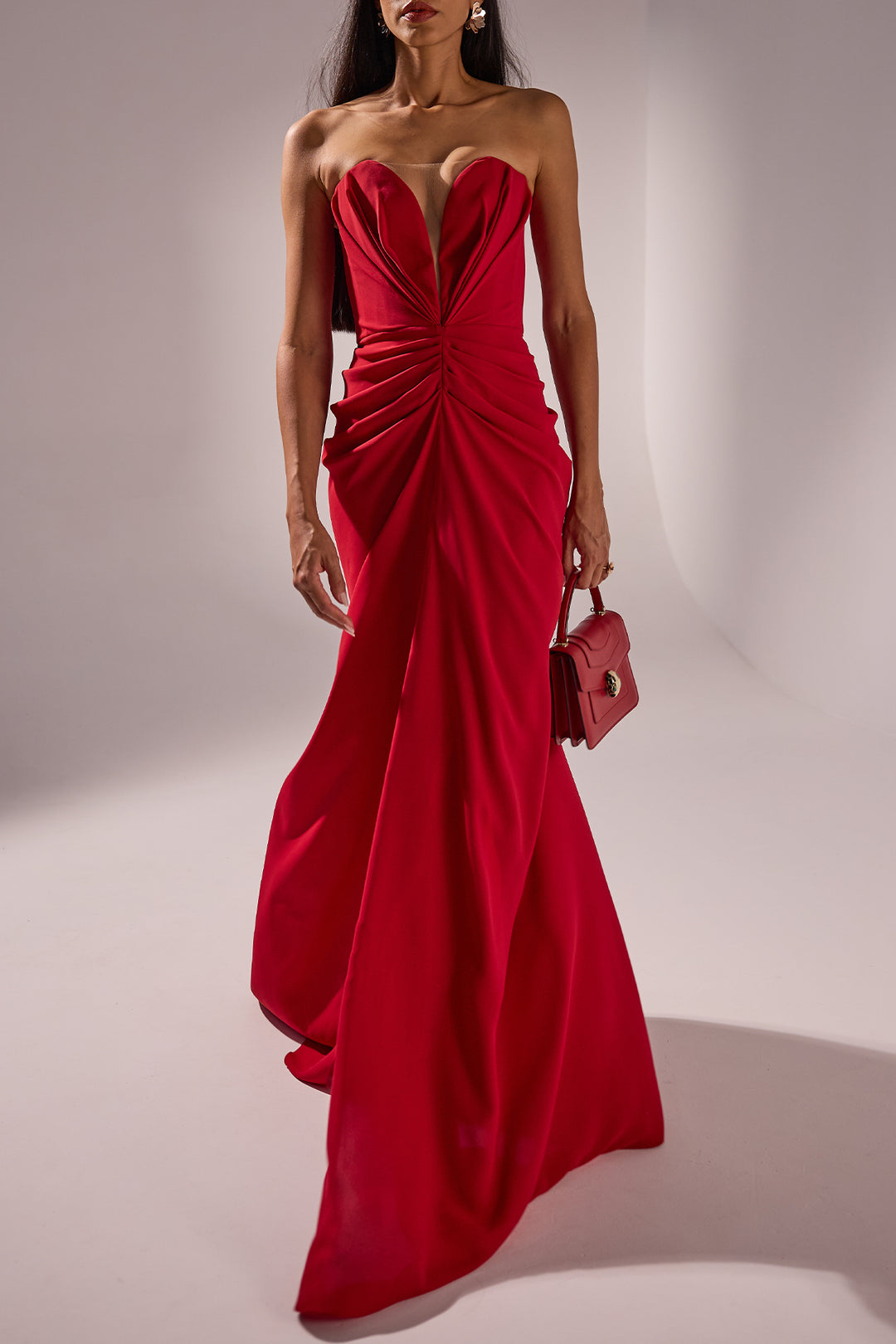 Yuno Long Dress In Ruby-Red