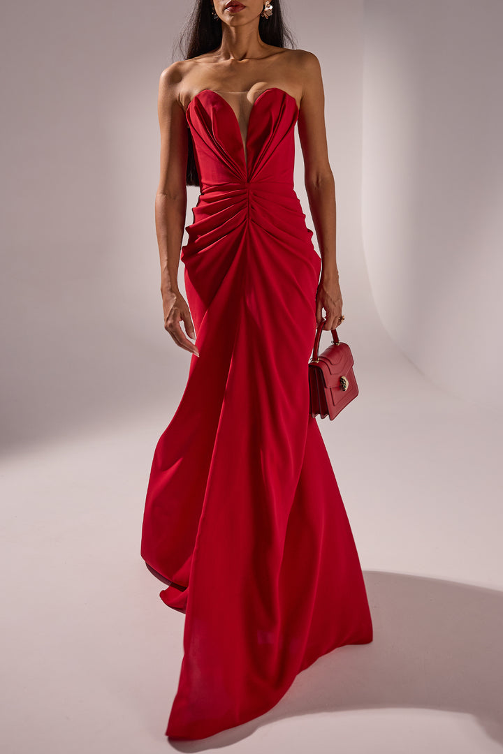 Yuno Long Dress In Ruby-Red