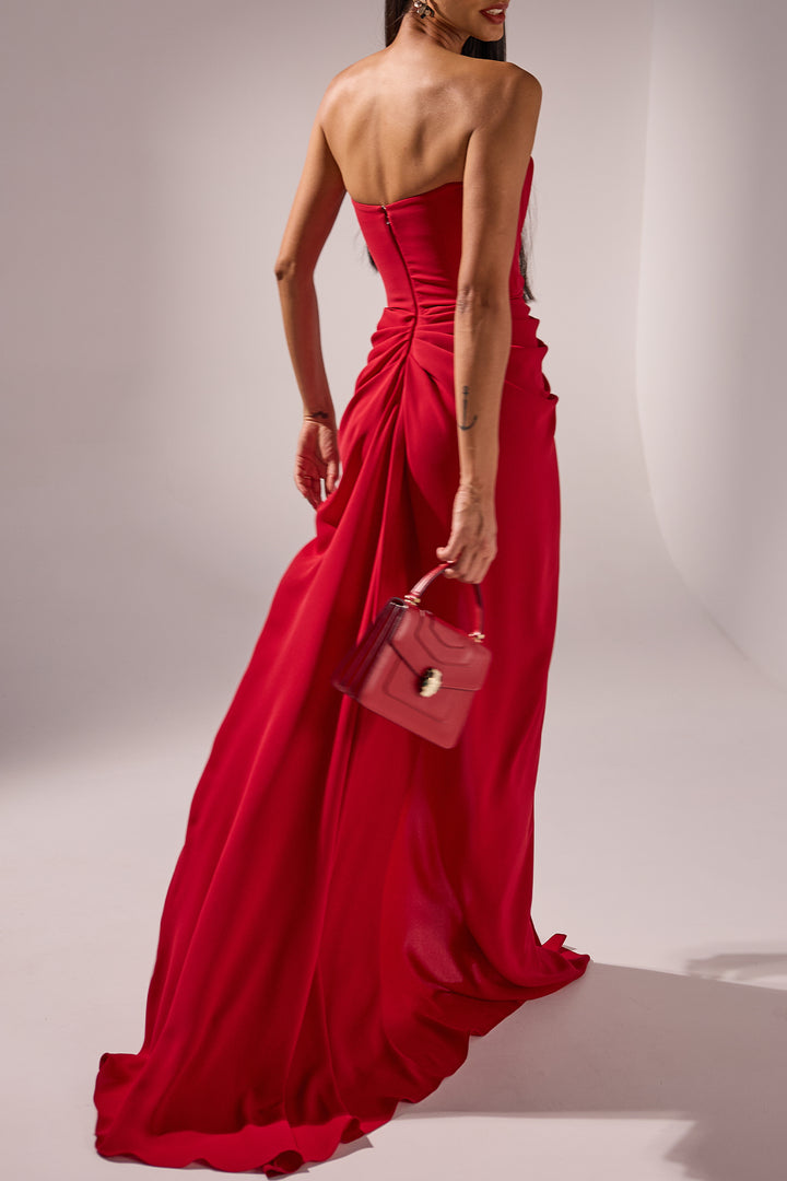 Yuno Long Dress In Ruby-Red