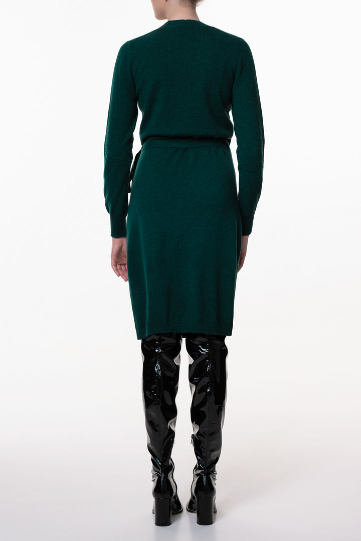 Amani Spruce Cashmere V-Neck Wrap Midi Dress