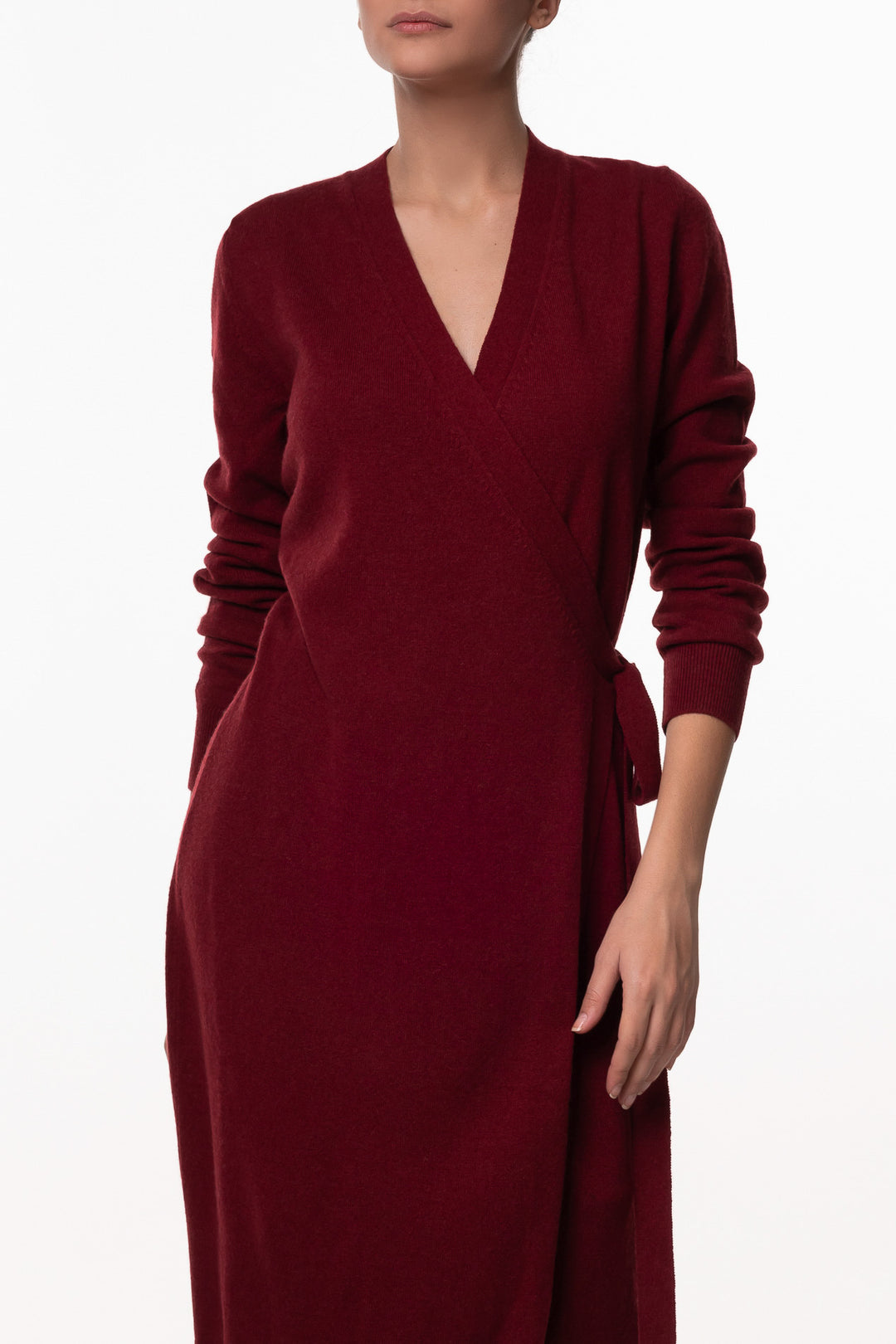 Amani Cuir De Russie Cashmere V-Neck Wrap Midi Dress