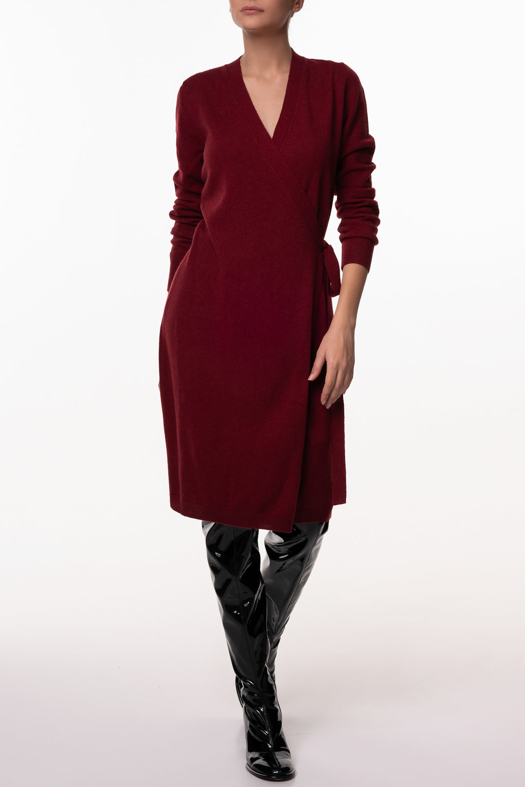 Amani Cuir De Russie Cashmere V-Neck Wrap Midi Dress