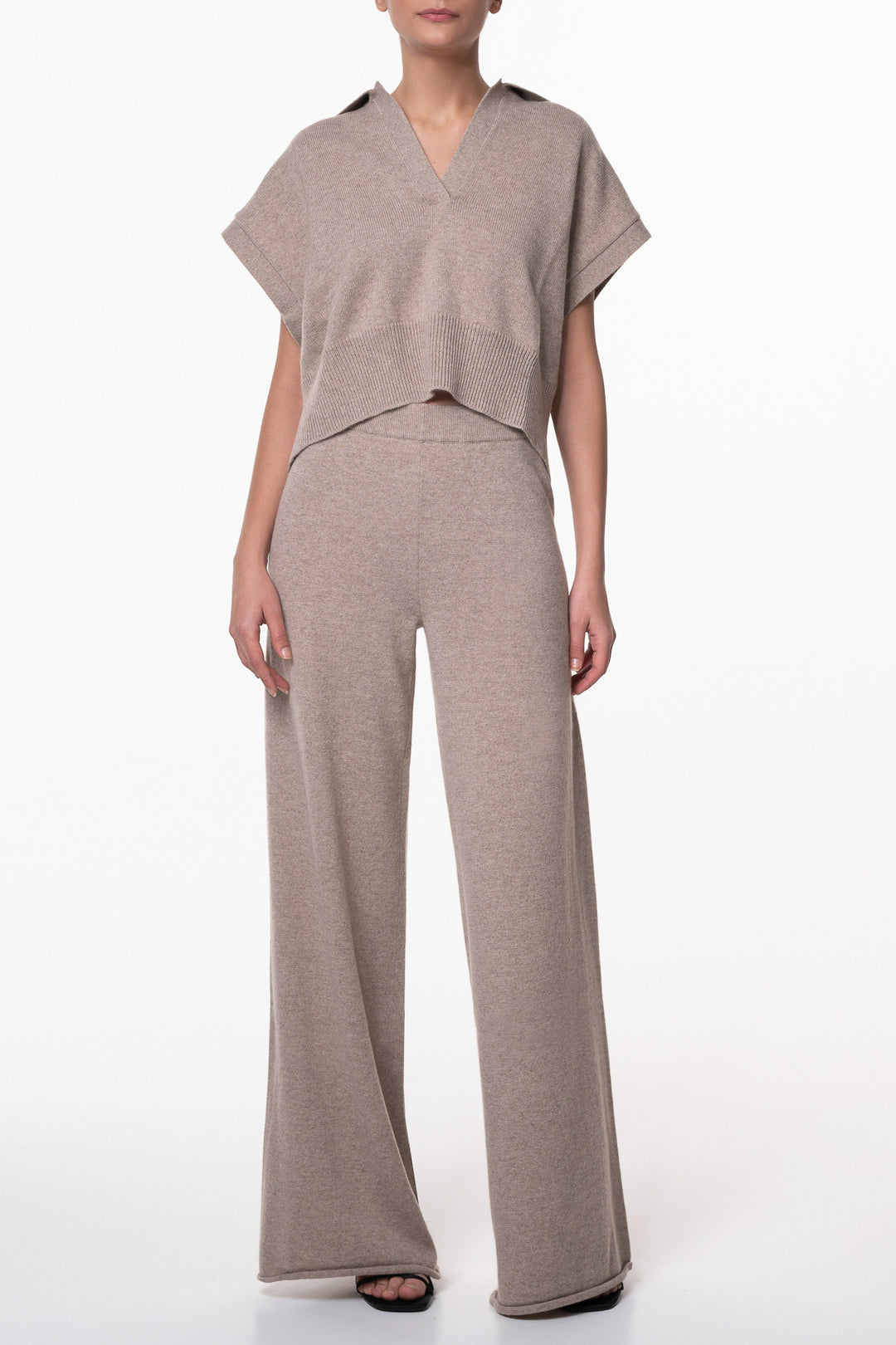 Akeem Cashmere Wide-Leg Pants In Sesame