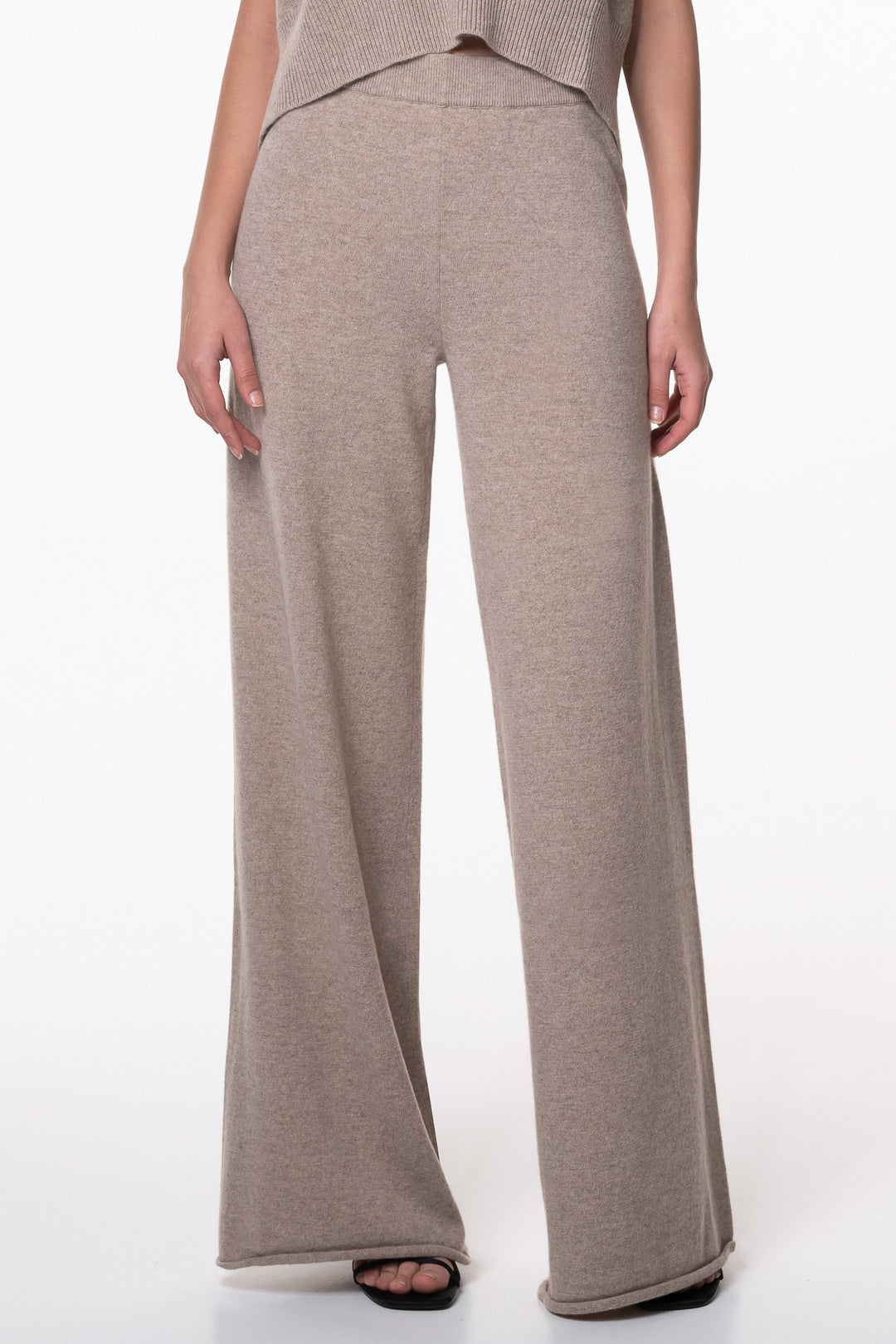 Akeem Cashmere Wide-Leg Pants In Sesame