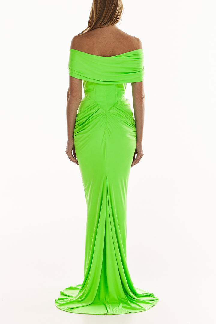 Lorene Jersey Dress In Neon Green