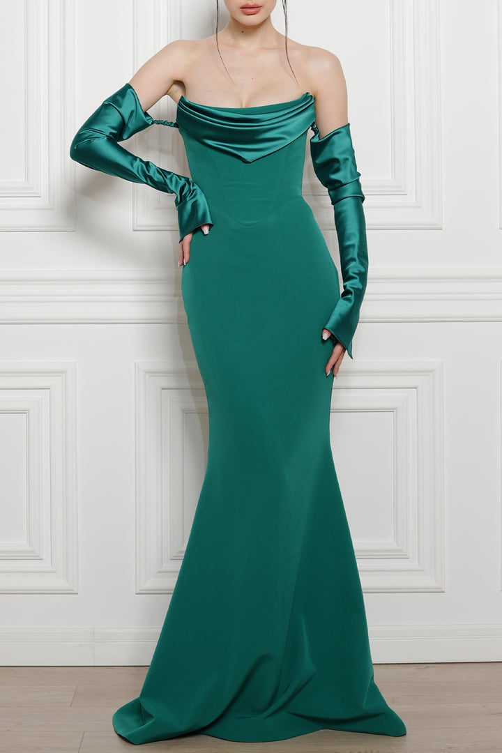 Raven Crepe Long Dress In Persian-Green