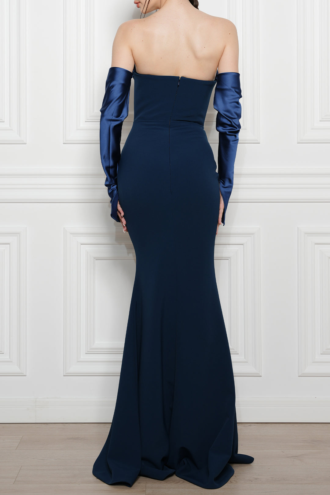 Raven Crepe Long Dress In Prussian-Blue