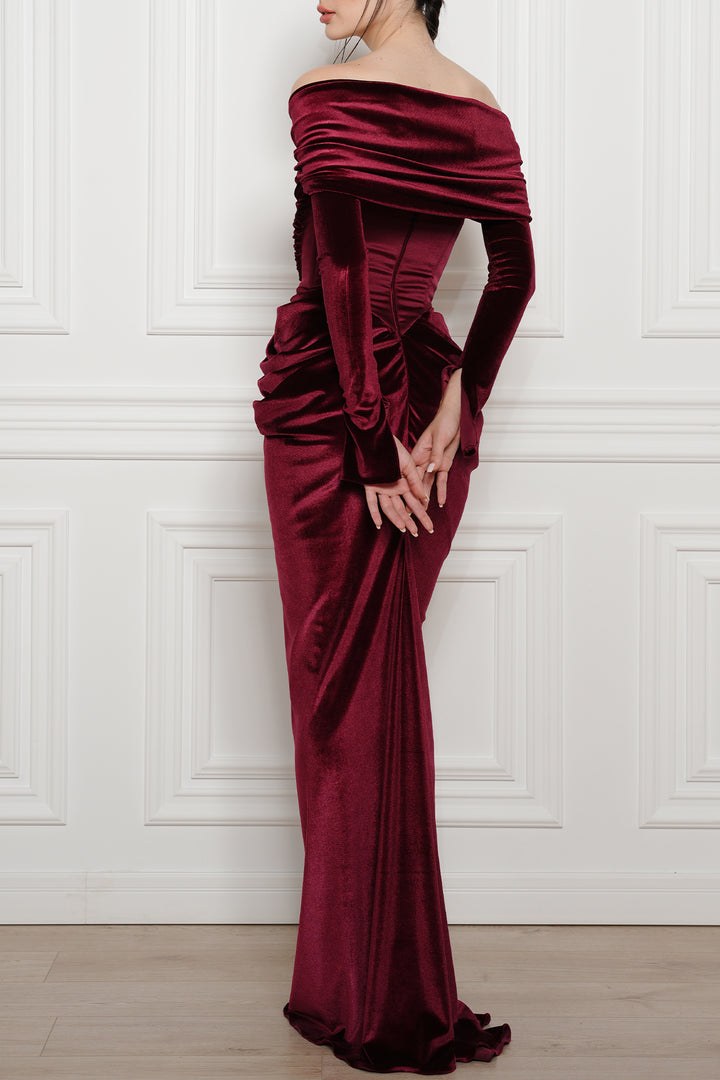 Quinn Ruby Red Long Velvet Gown