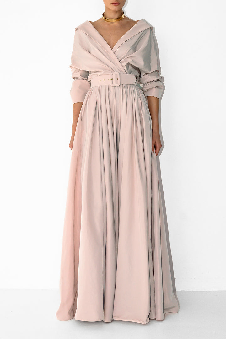 Carrie Taffeta Long Dress In Blush