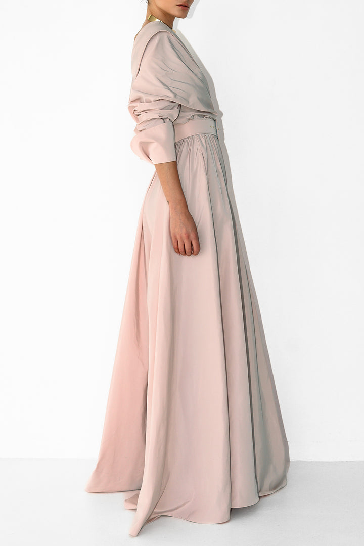 Carrie Taffeta Long Dress In Blush