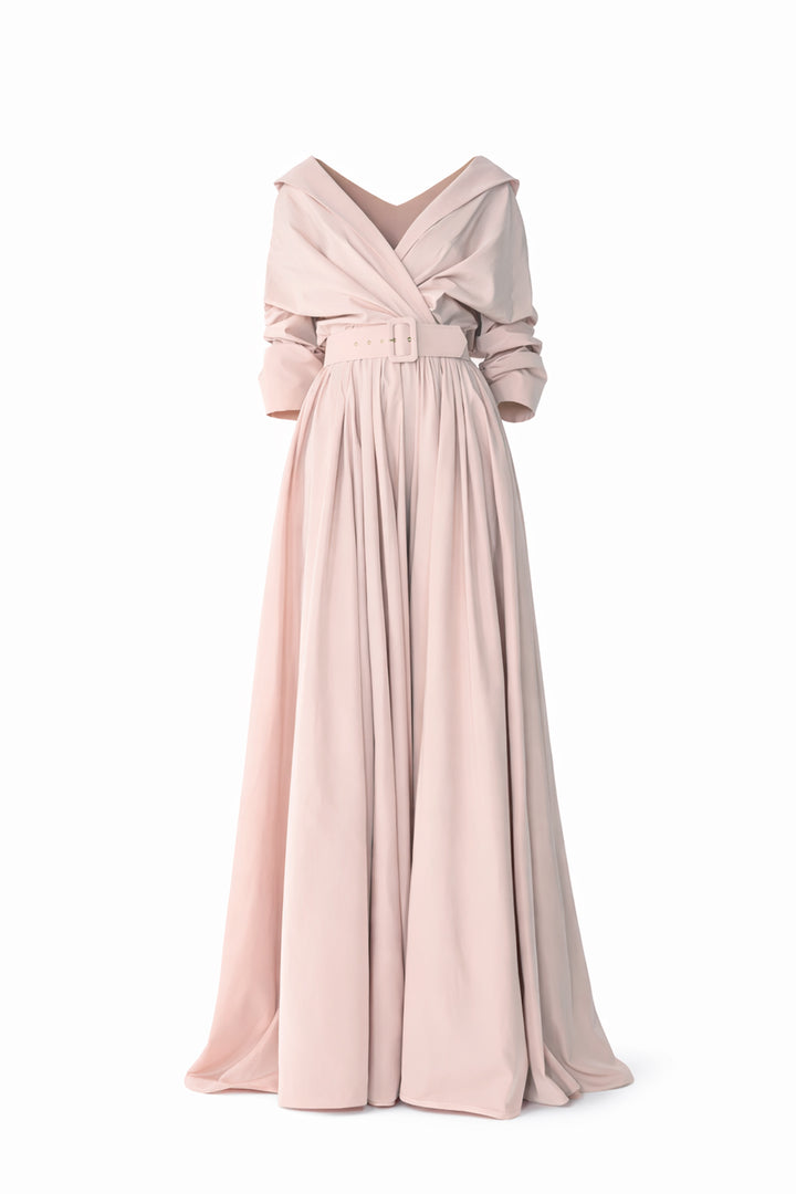Carrie Taffeta Long Dress In Blush
