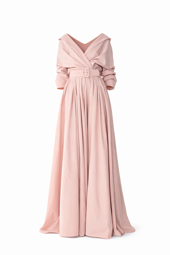 Carrie Taffeta Long Dress In Blush