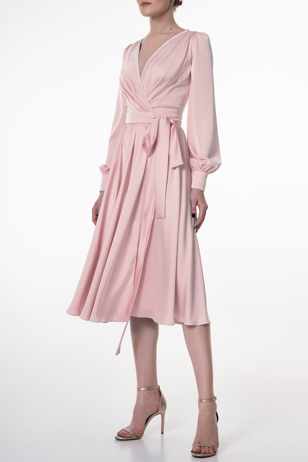 Louise Soft Pink Satin Crepe Midi Dress