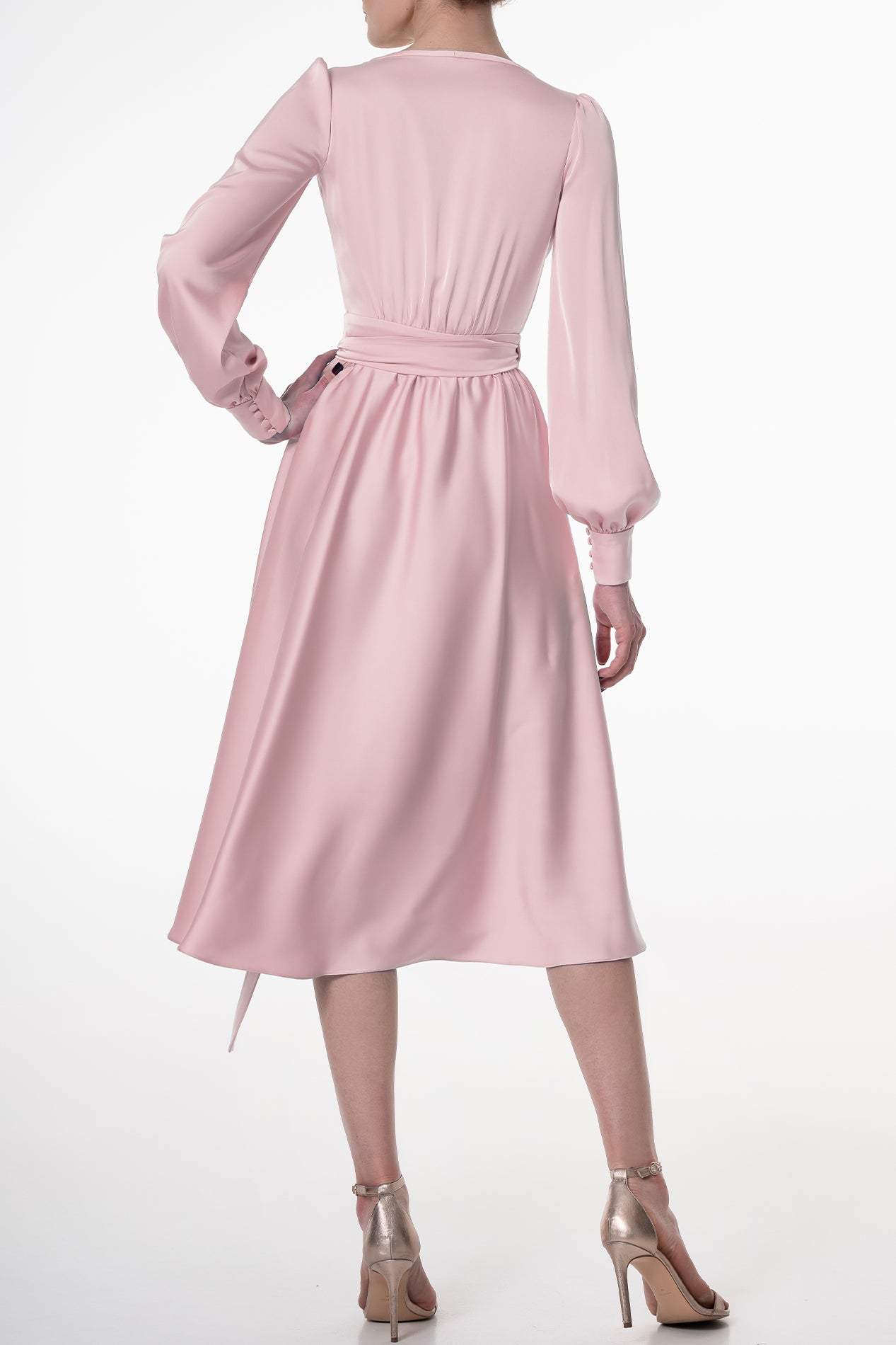 Louise Soft Pink Satin Crepe Midi Dress – Rhea Costa