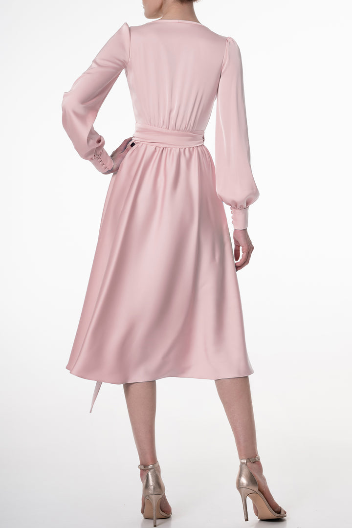 Louise Soft Pink Satin Crepe Midi Dress