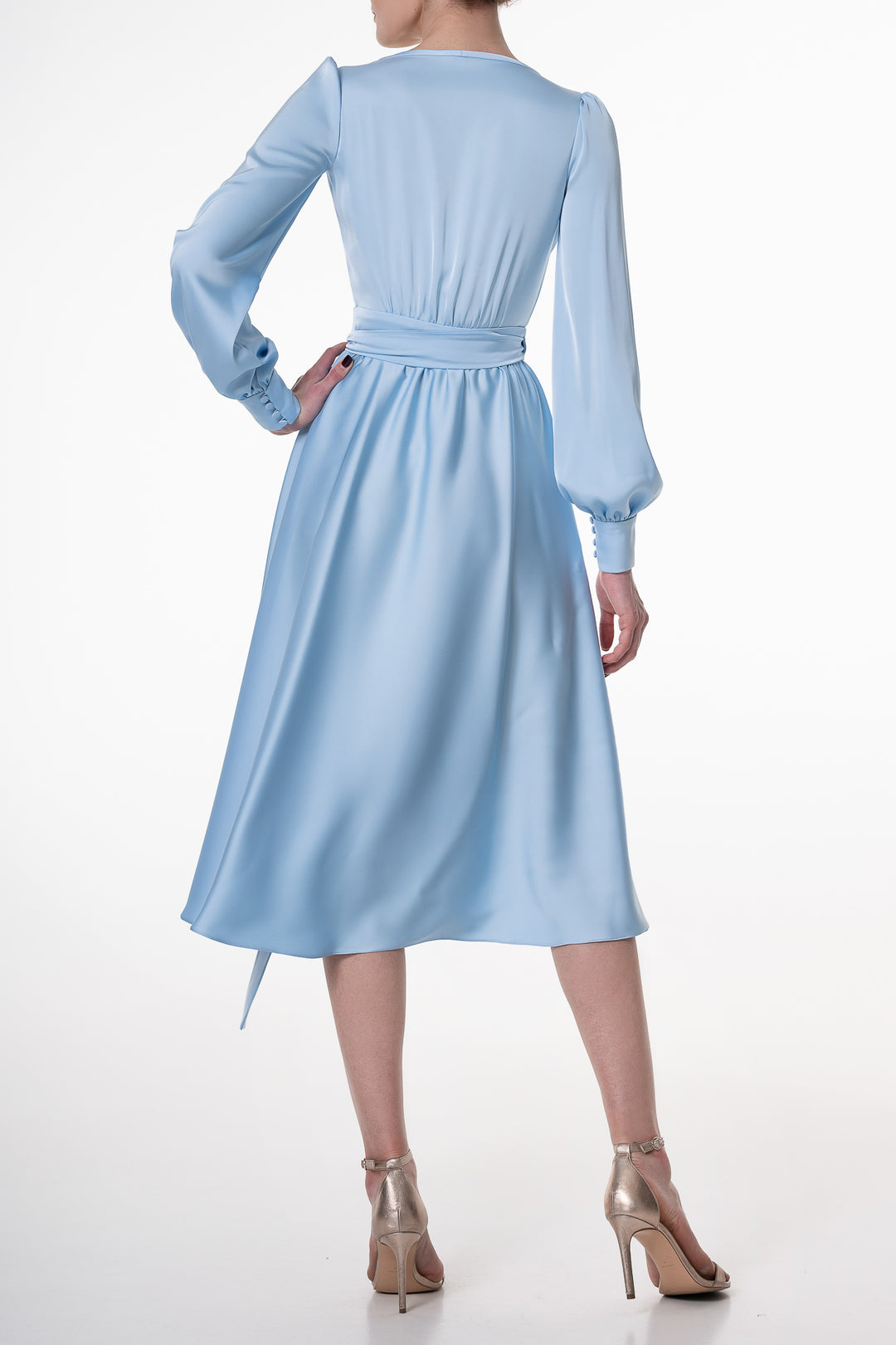 Louise Soft Blue Satin Crepe Midi Dress