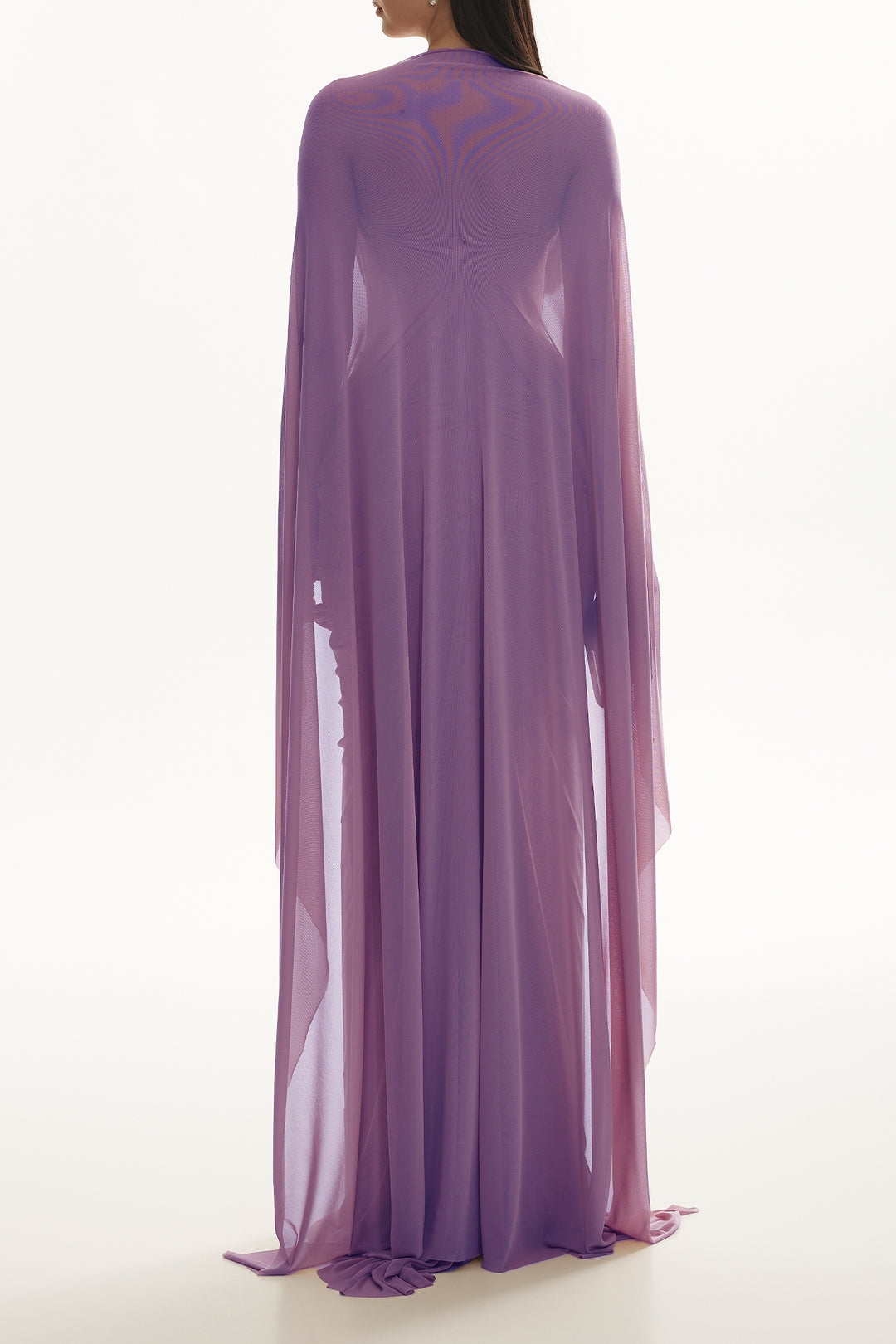 Mera Mesh Tulle Cape Gown In Soft-Lilac