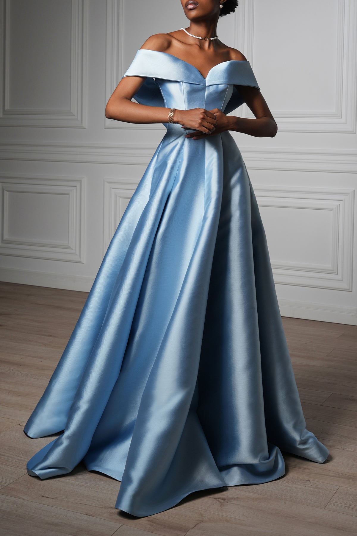 Ellie Mikado Gown In Artic-Blue Rhea Costa Ellie Mikado Gown In Artic-Blue Rhea Costa