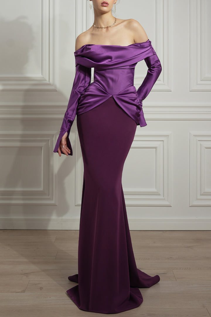 Siri Plum Satin and Crepe Dress