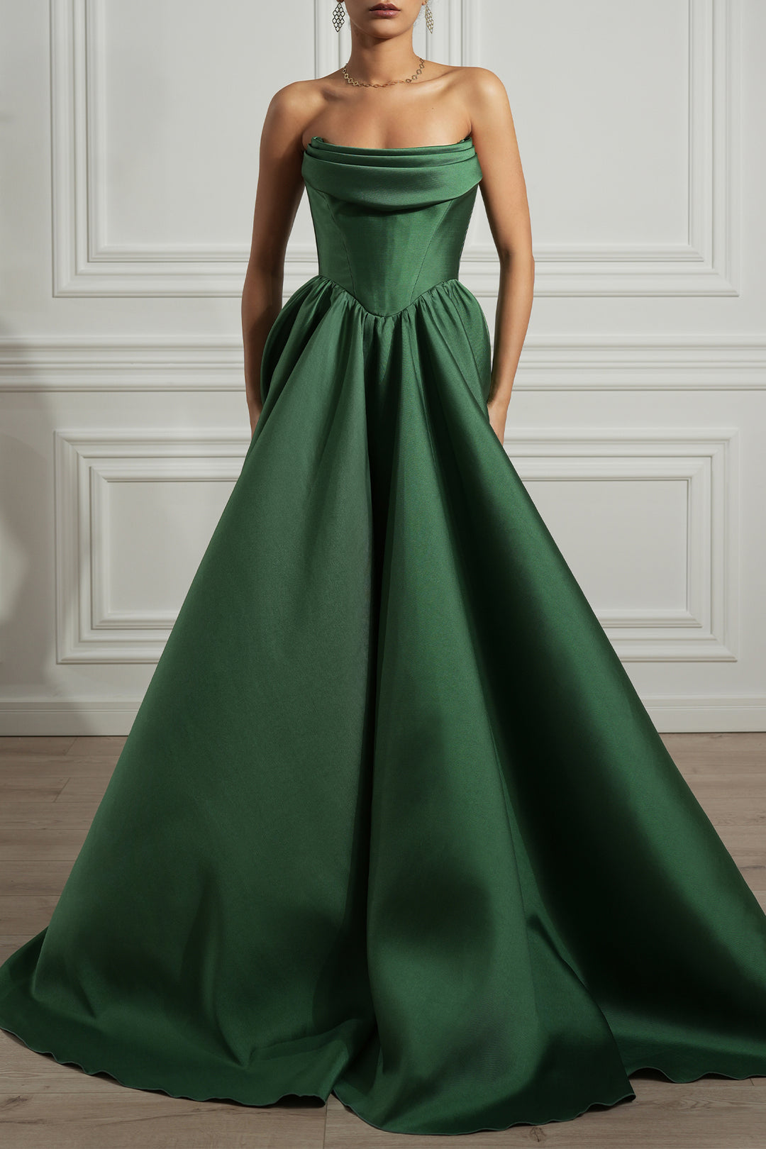 Alaya Mikado Dress In Forest-Green Rhea Costa Alaya Mikado Dress In Forest-Green Rhea Costa