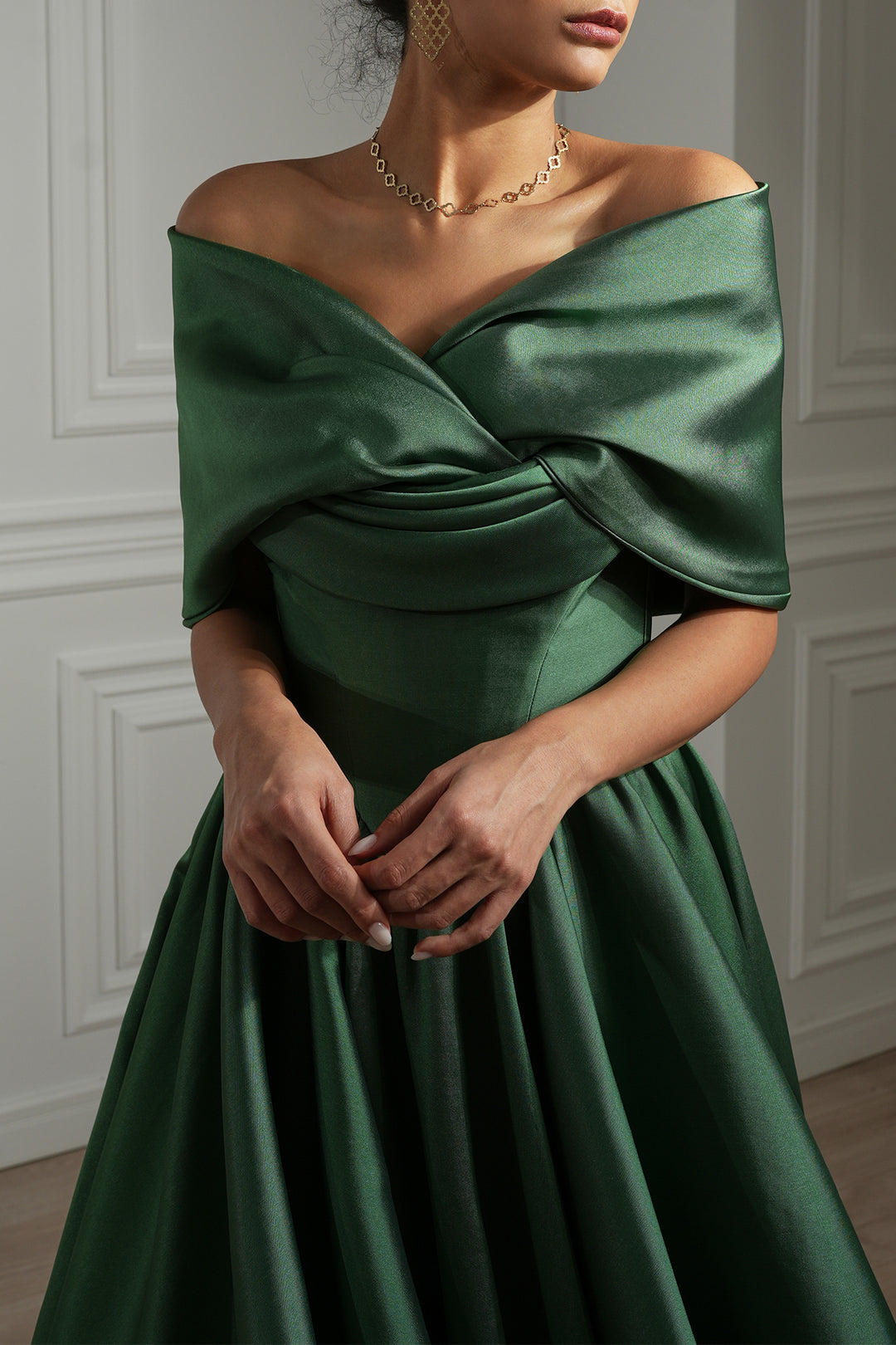 Alaya Mikado Dress In Forest-Green Rhea Costa Alaya Mikado Dress In Forest-Green Rhea Costa