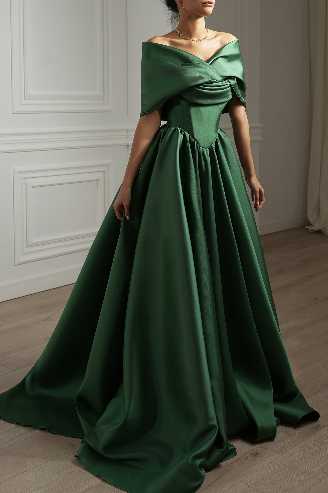 Alaya Mikado Dress In Forest-Green Rhea Costa Alaya Mikado Dress In Forest-Green Rhea Costa