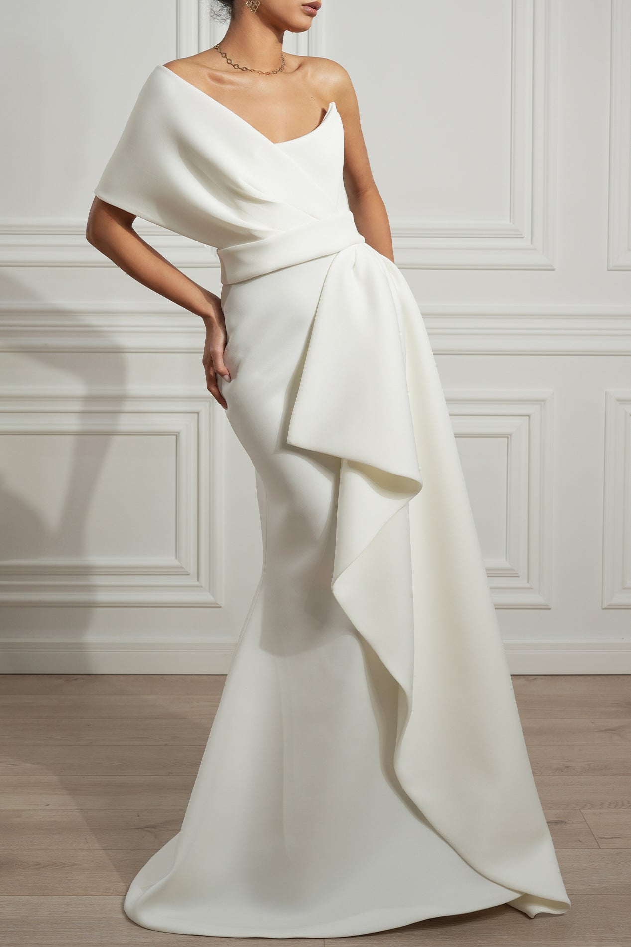 rhea costa Lena Off-White Scuba Corset Dress With Detachable Drapping |  Clothing