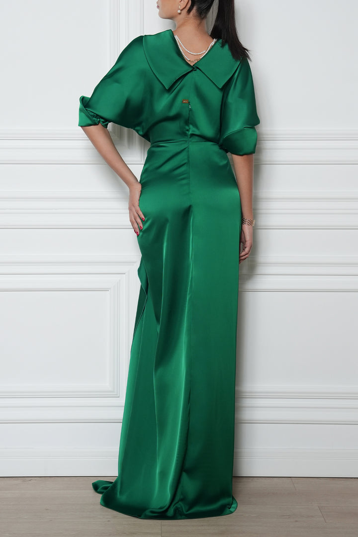 Sabina Royal Green Satin Long Dress