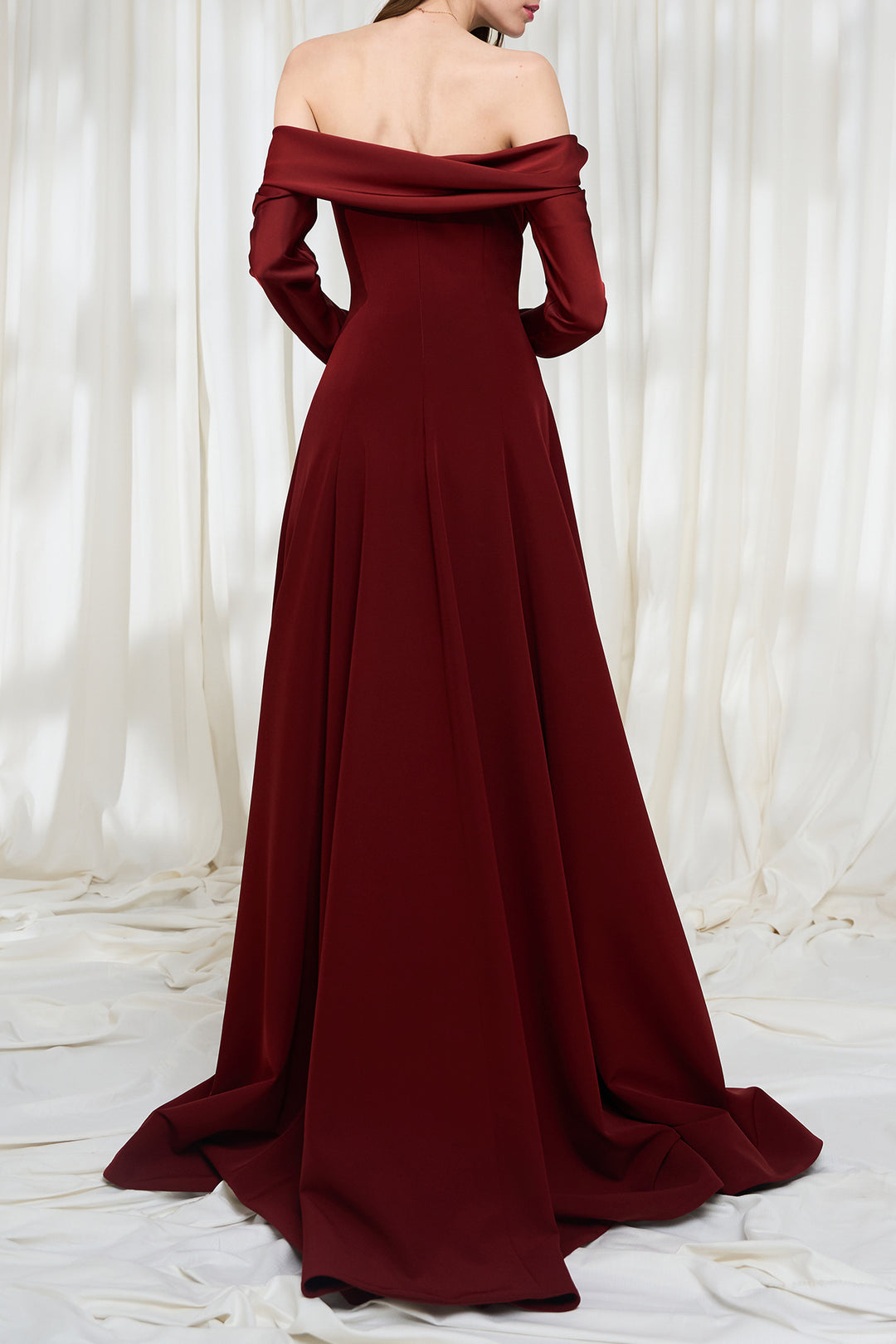 Salma Crepe Long Dress In Mahogany