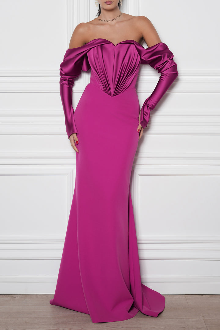 Hala Magenta Crepe Long Dress