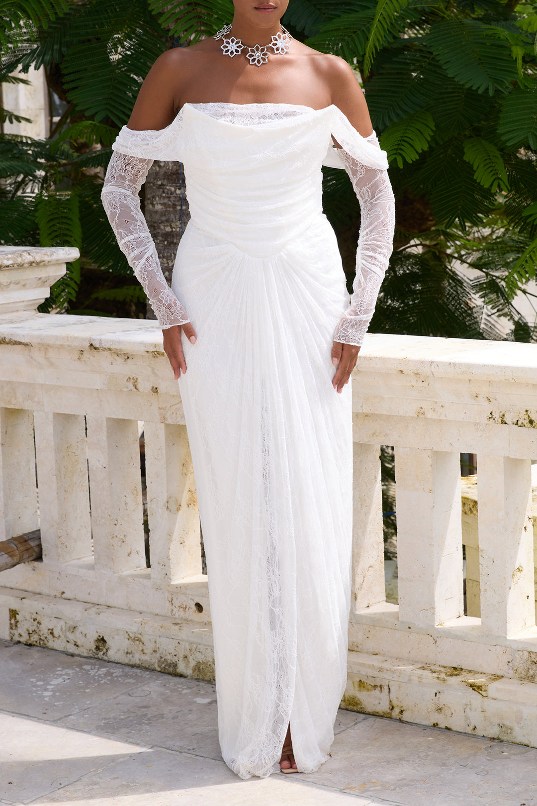 Ines Stretch Lace Dress In Off-White Rhea Costa Ines Stretch Lace Dress In Off-White Rhea Costa