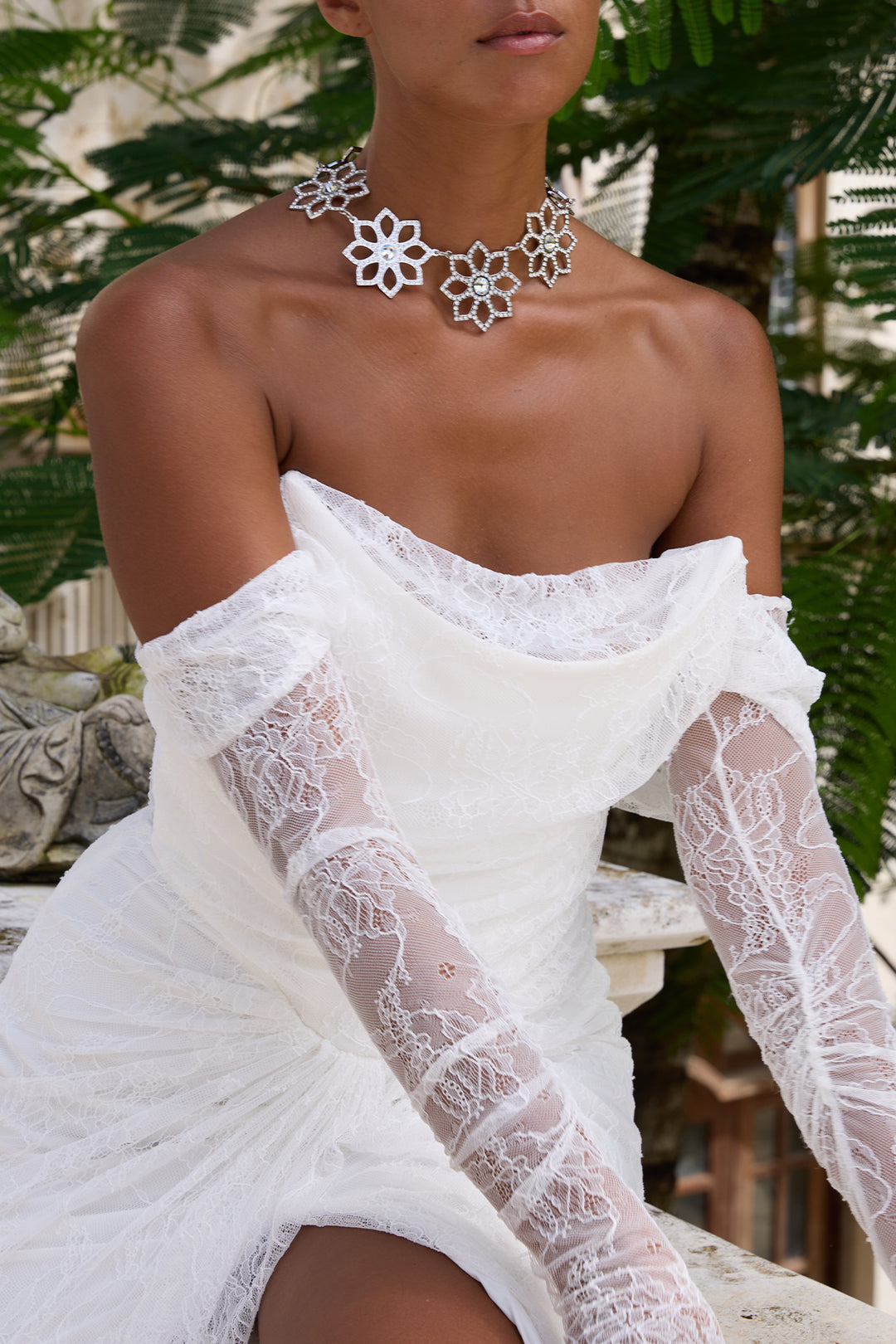 Ines Stretch Lace Dress In Off-White Rhea Costa Ines Stretch Lace Dress In Off-White Rhea Costa