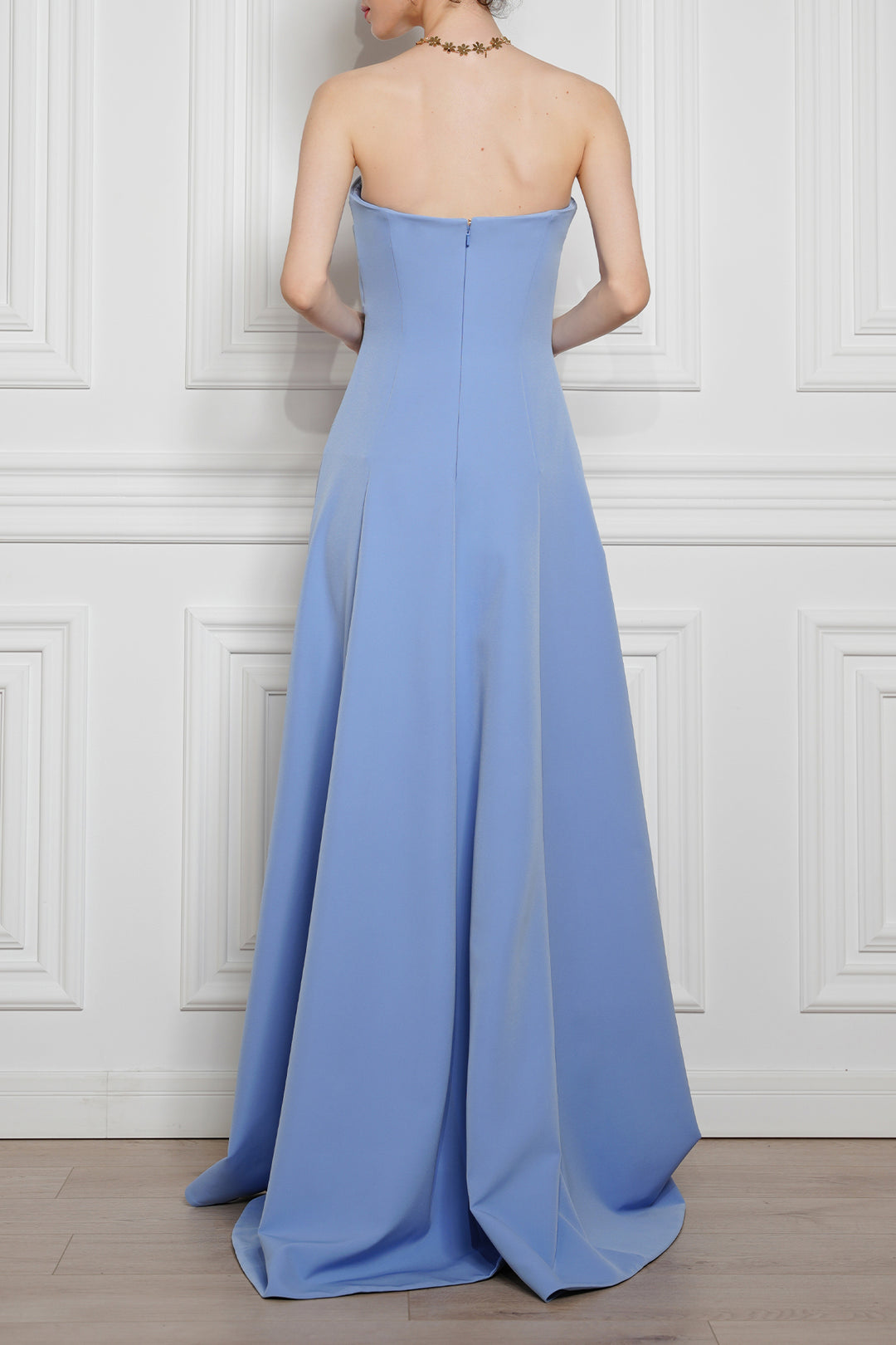 Shary Crepe And Satin Dress In Blue Ciel